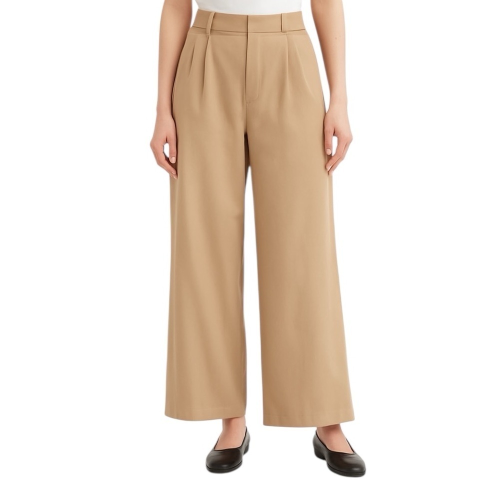 Everlane - Way-High Drape Pleated Wide-Leg Pants in Khaki Tan Sz 14 S